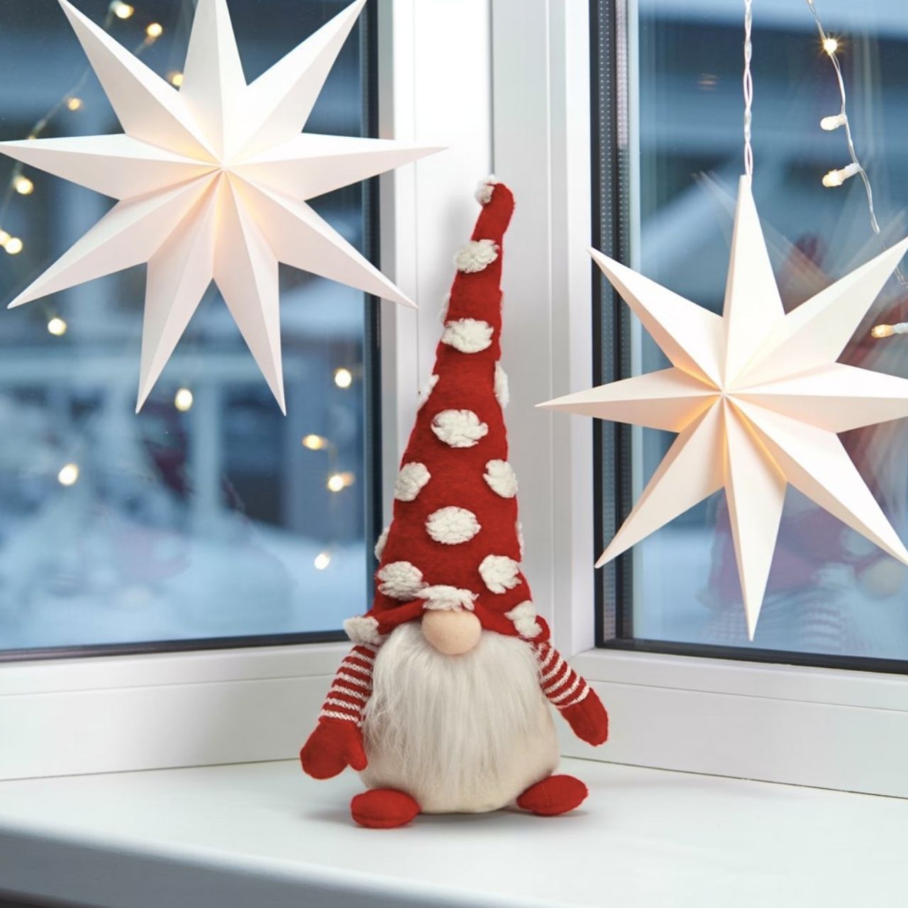 Deko Weihnachtswichtel aus Stoff, Rot-Weiß, (B/H/T) 16x34x9 cm