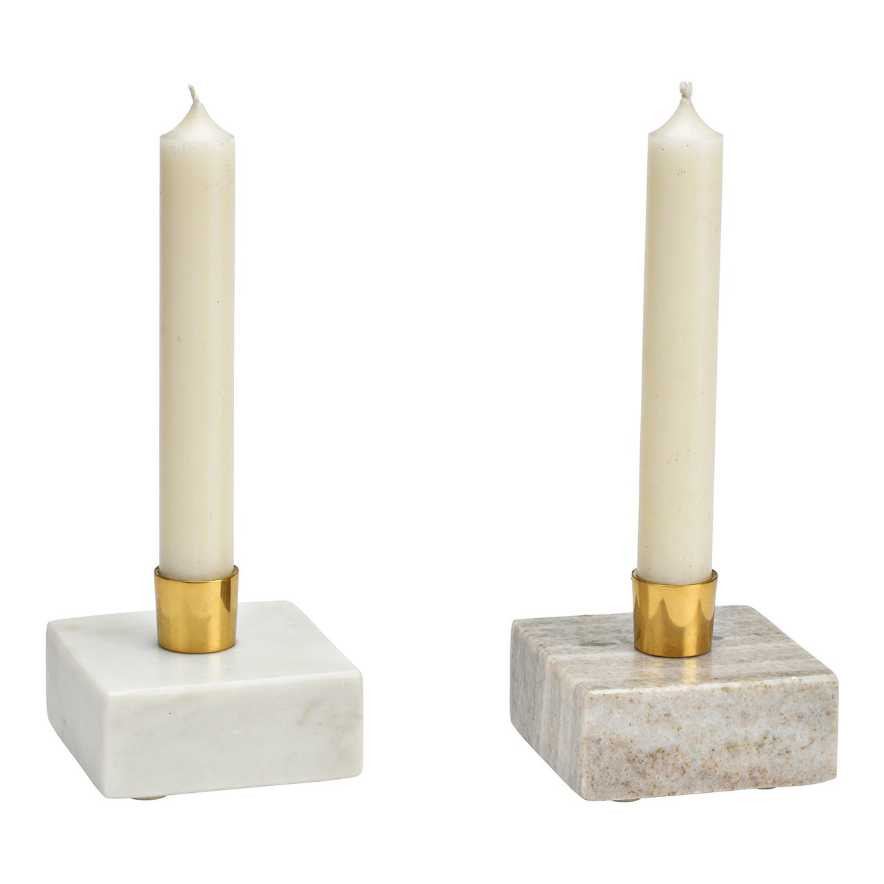 Kerzenhalter aus Marmor, Metall beige, weiß 2-fach, (B/H/T) 7x5x7cm | 10037946