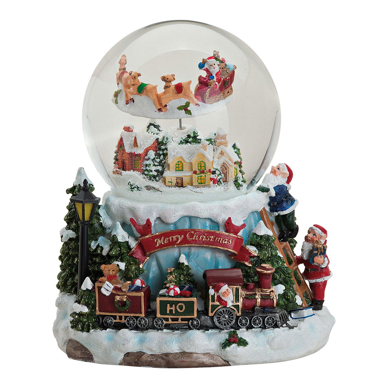 Musical clock/snow globe made of poly/glass (W/H/D) 17x19x17 cm