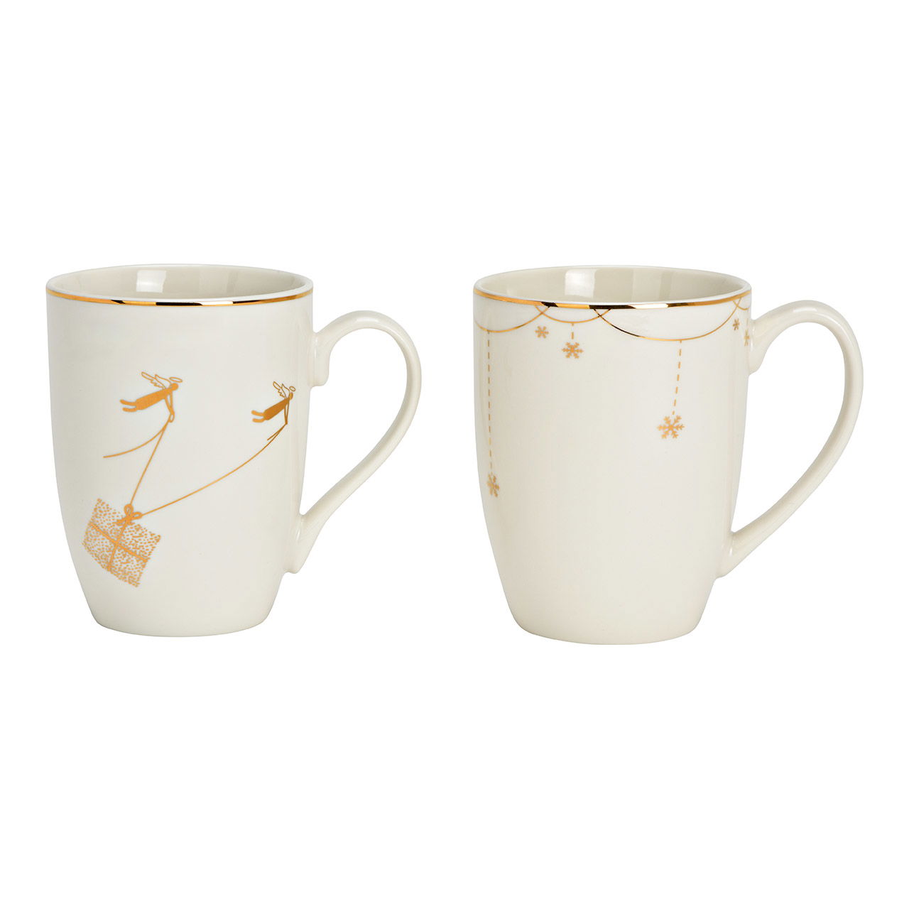 Mug neve/decoro regalo in porcellana, 2 pieghe, bianco/oro (L/H/D) 12x10x8cm 350ml