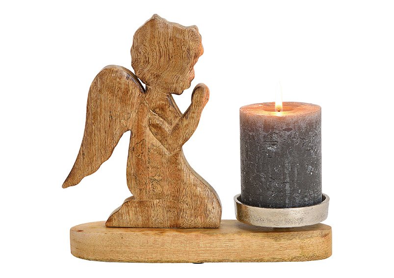 Kerzenhalter Engel aus Holz, Metall Braun (B/H/T) 22x20x8cm