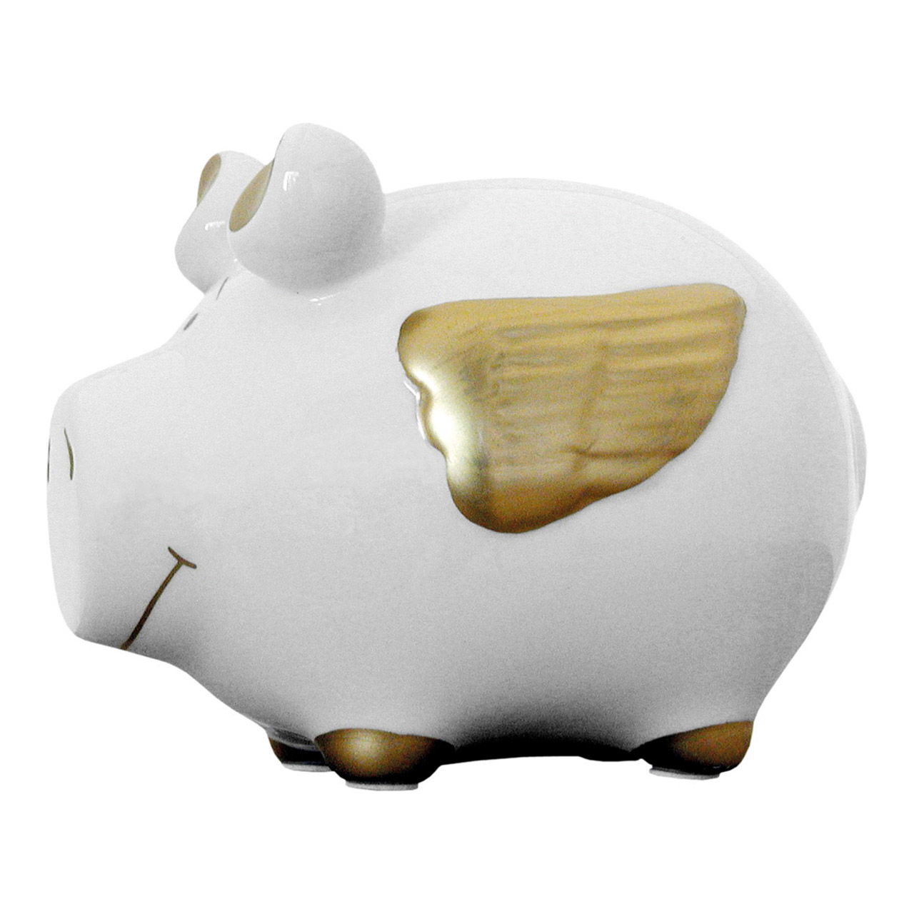 KCG Sparschwein Engelschwein aus Keramik, Weiß/Gold (B/H/T) 12,5x9x9 cm Kleinschwein