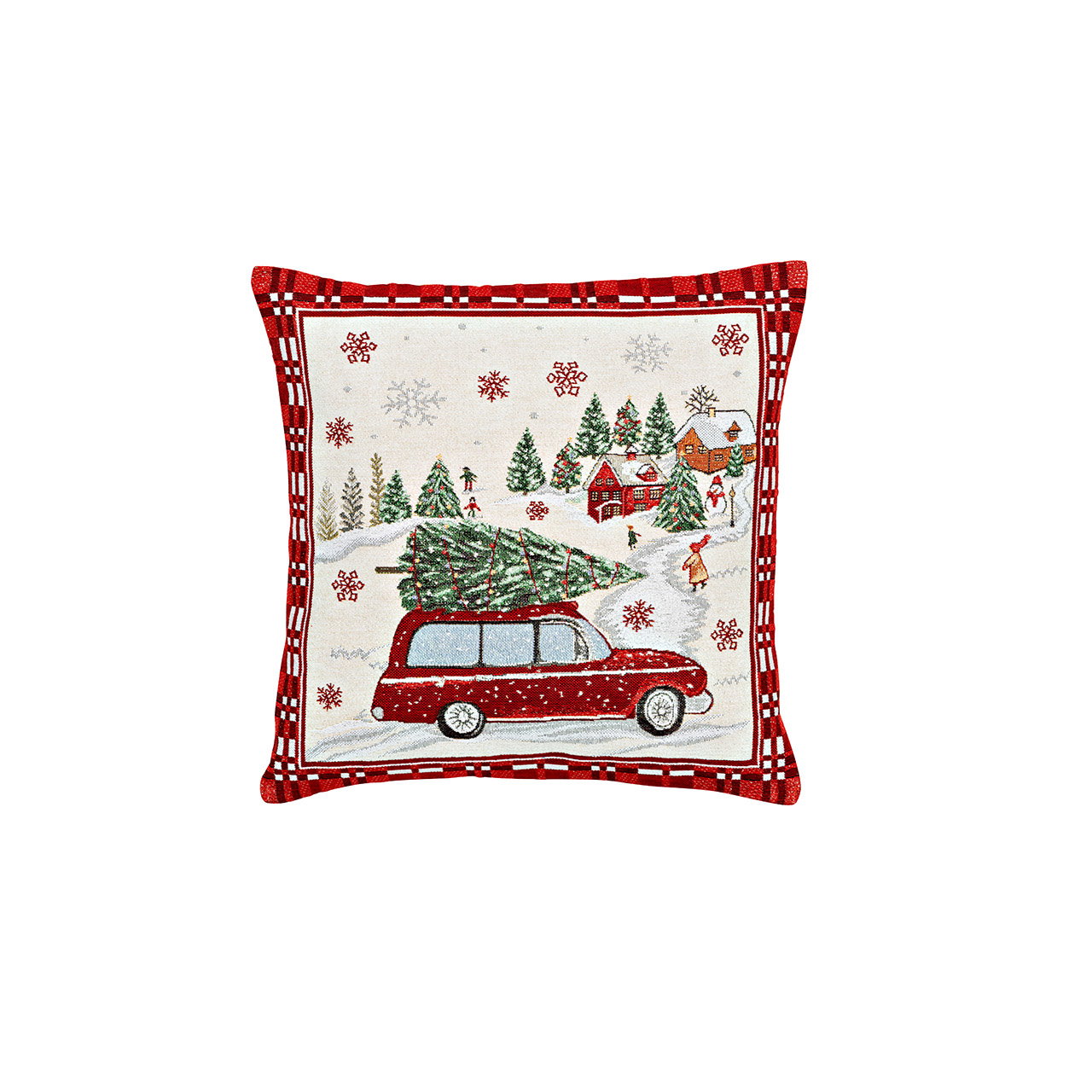 Kissen, Weihnachten, rote Auto, Weihnachtshaus, Tannenbaum