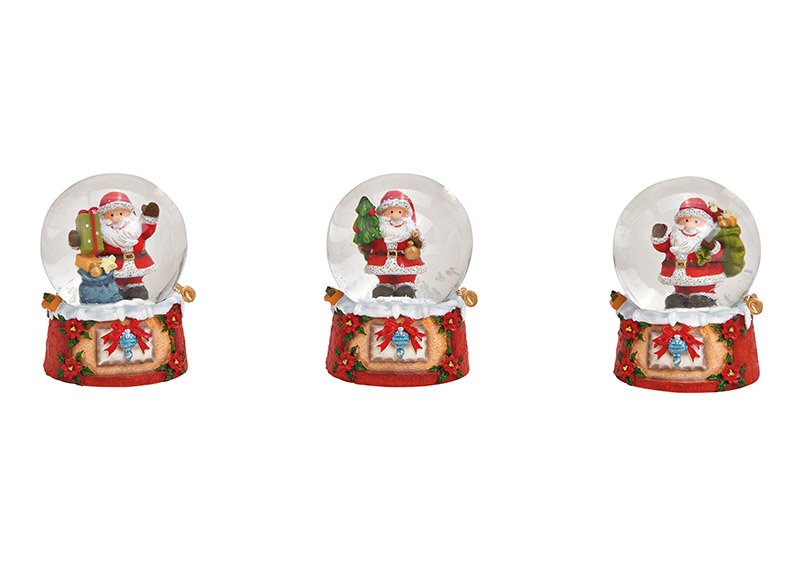 Sneeuwbol kerstman, poly, glas gekleurd 3-voudig, (w/h/d) 5x6x5cm