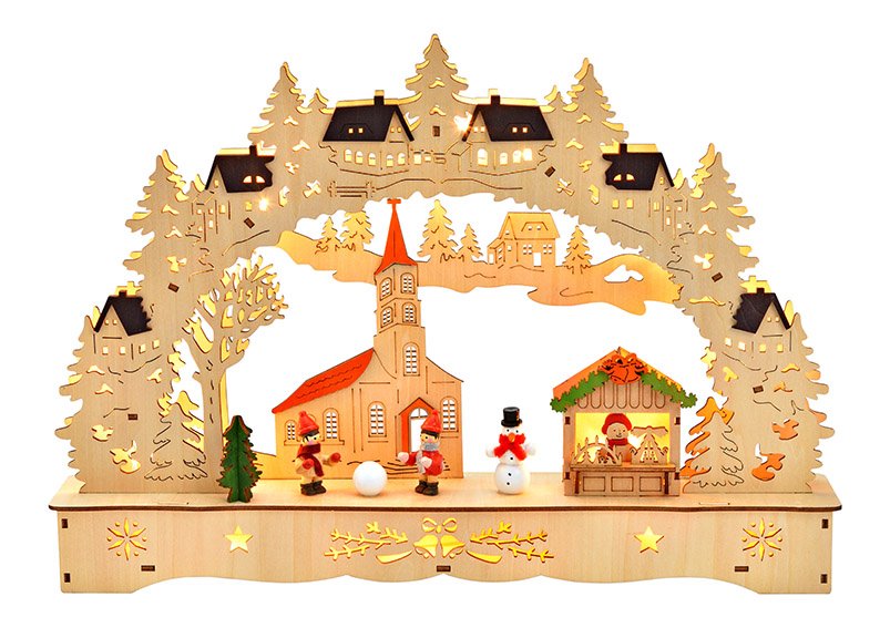 Winter scene with LED made of wood natural (W/H/D) 45x31x8cm