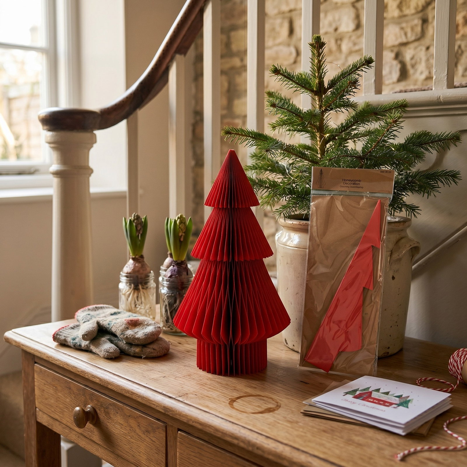 Papierdekoration, Weihnachtsbaum, Rote Deko, Karten/Weihnachtskarte, Vierzackige Baumform