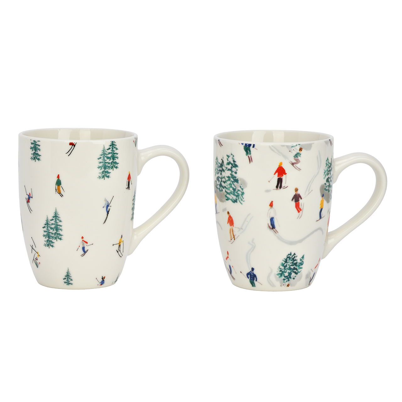 Becher Skimotiv aus Porzellan Bunt 2-fach sortiert (B/H/T) 12x10x8cm 340ml Mug, Kaffeetasse, Winter-Design, Schneezug, Ski-Szene