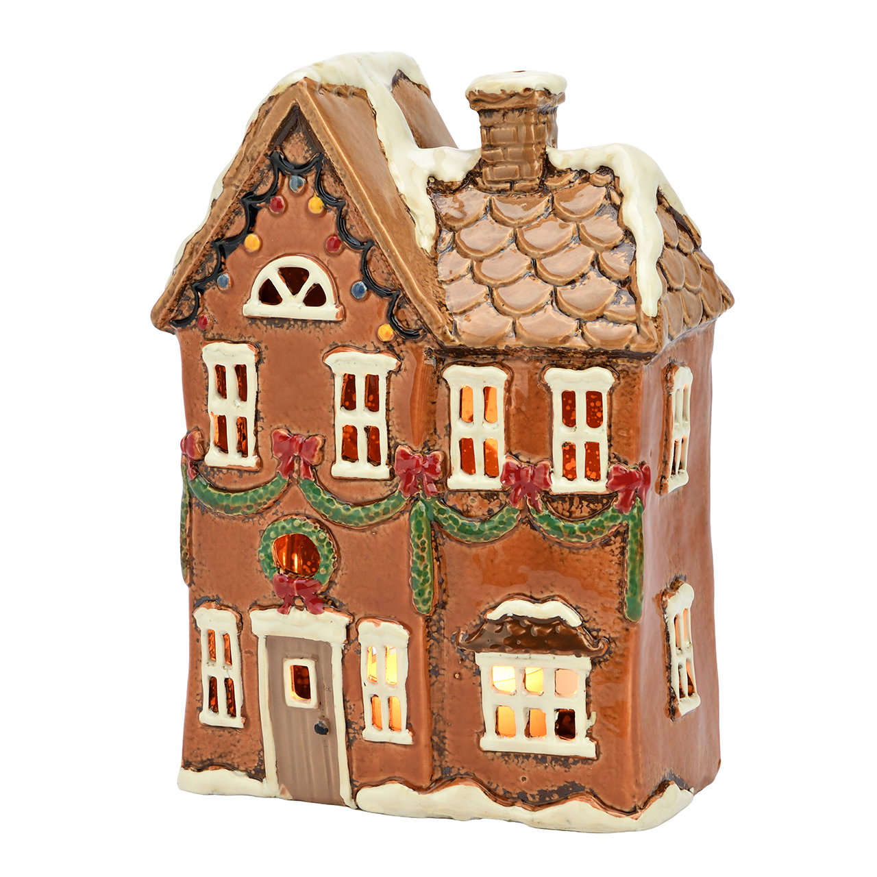 Windlicht Haus Weihnachts Dekor aus Steingut Braun (B/H/T) 15x21x8cm