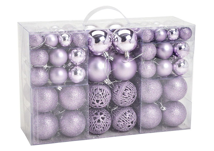 Plastic Christmas baubles, set of 100, purple Ø3/4/6cm (W/H/D) 23x35x12cm Plastic Christmas baubles, set of 100, purple Ø3/4/6cm (W/H/D) 23x35x12cm