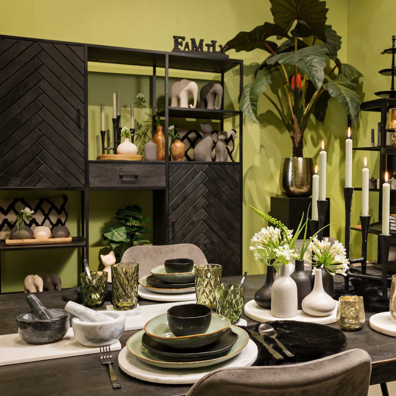 Assiette en faïence Vert (L/H/P) 26x2x26cm Speisesaal, Esstisch, Tisch, Innenarchitektur, Tischplatte