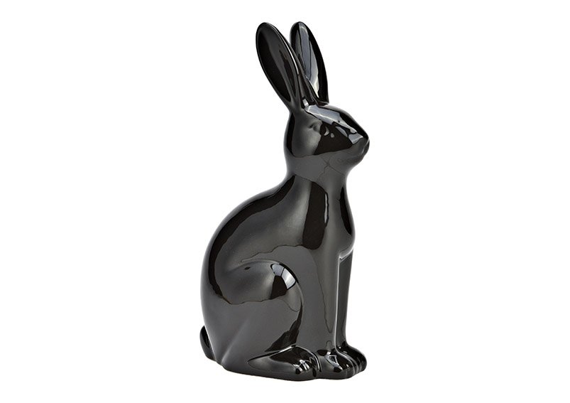 Zwart keramisch konijn (B/H/D) 13x25x8cm