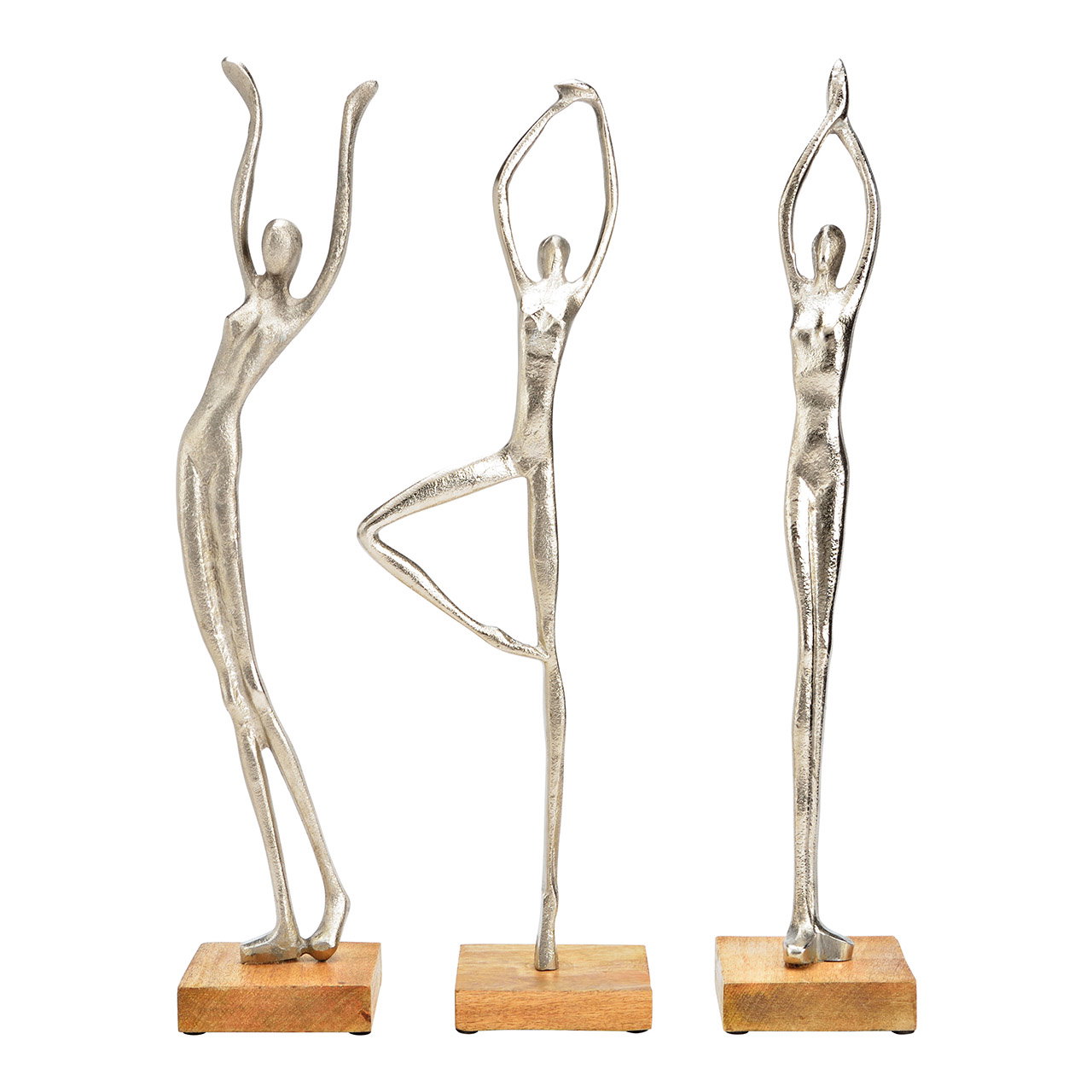 Stand figure on mango wood base made of silver metal 3-fold, (W/H/D) 10x50x10cm Stand figure on mango wood base made of silver metal 3-fold, (W/H/D) 10x50x10cm