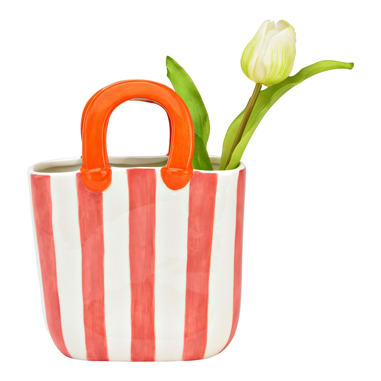 Vase Handtasche gestreift aus Keramik pink/rosa (B/H/T) 17x23x7cm Vase Handtasche gestreift aus Keramik pink/rosa (B/H/T) 17x23x7cm