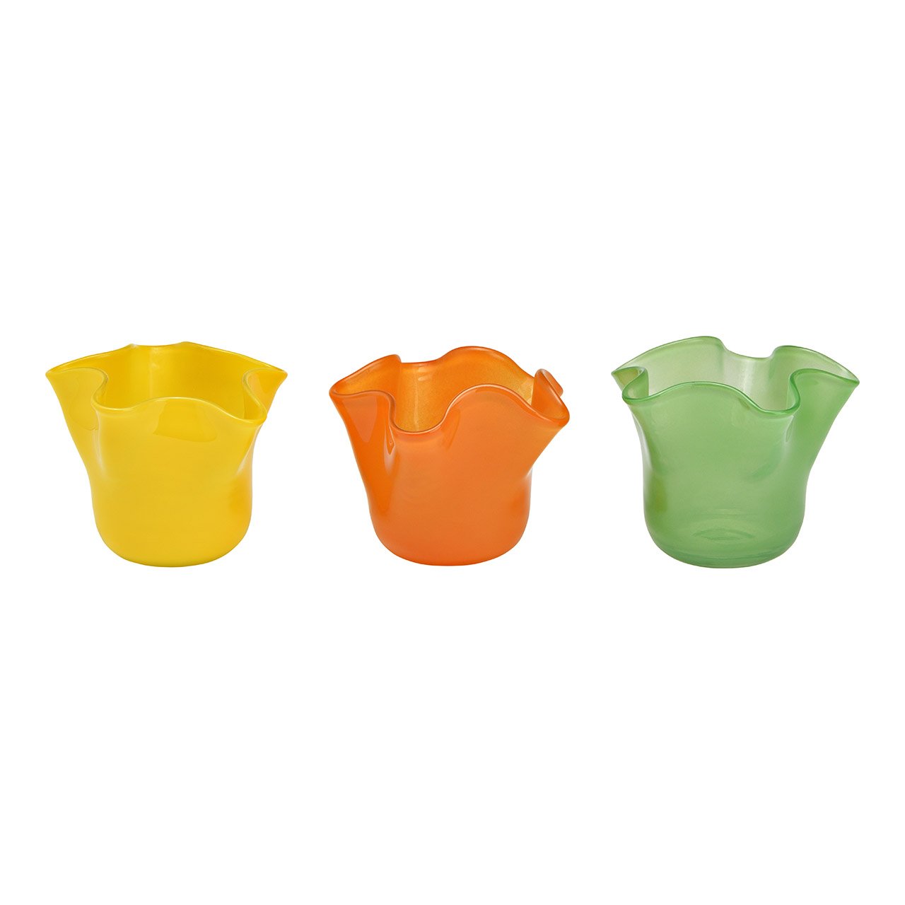 Glass tea light holder, 3-fold, orange/green/yellow (W/H/D) 12x10x12cm