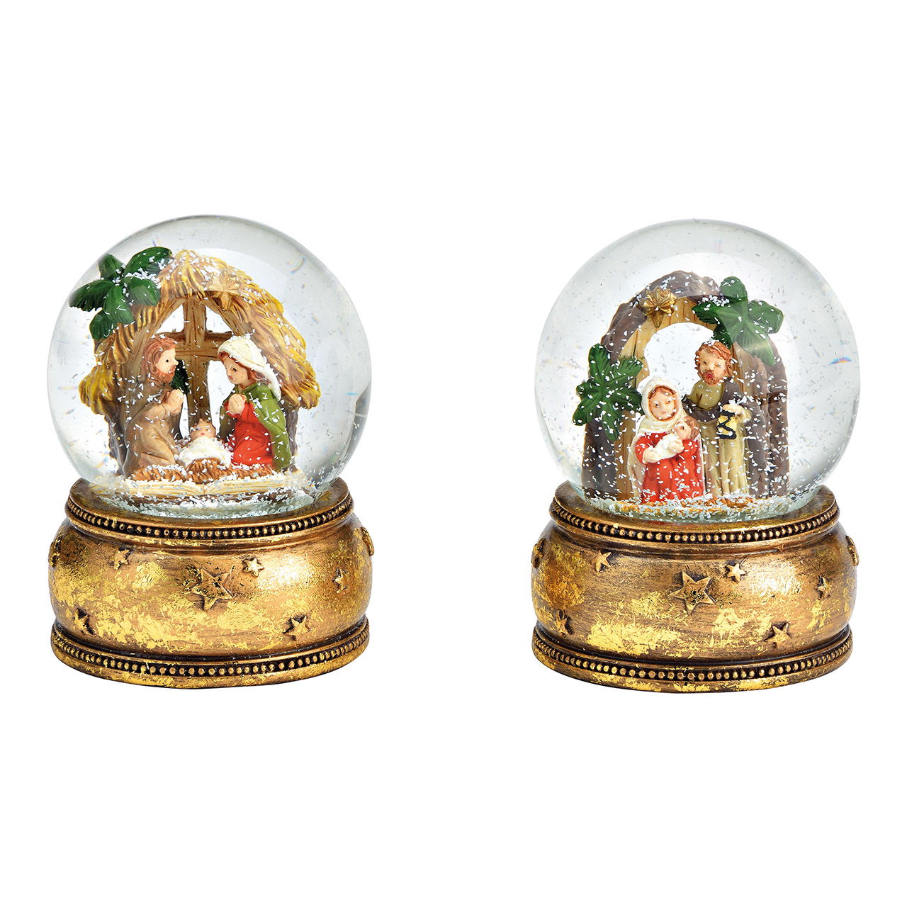 Boule à neige crèche en poly, verre coloré 2 fois, (L/H/P) 6x9x6cm