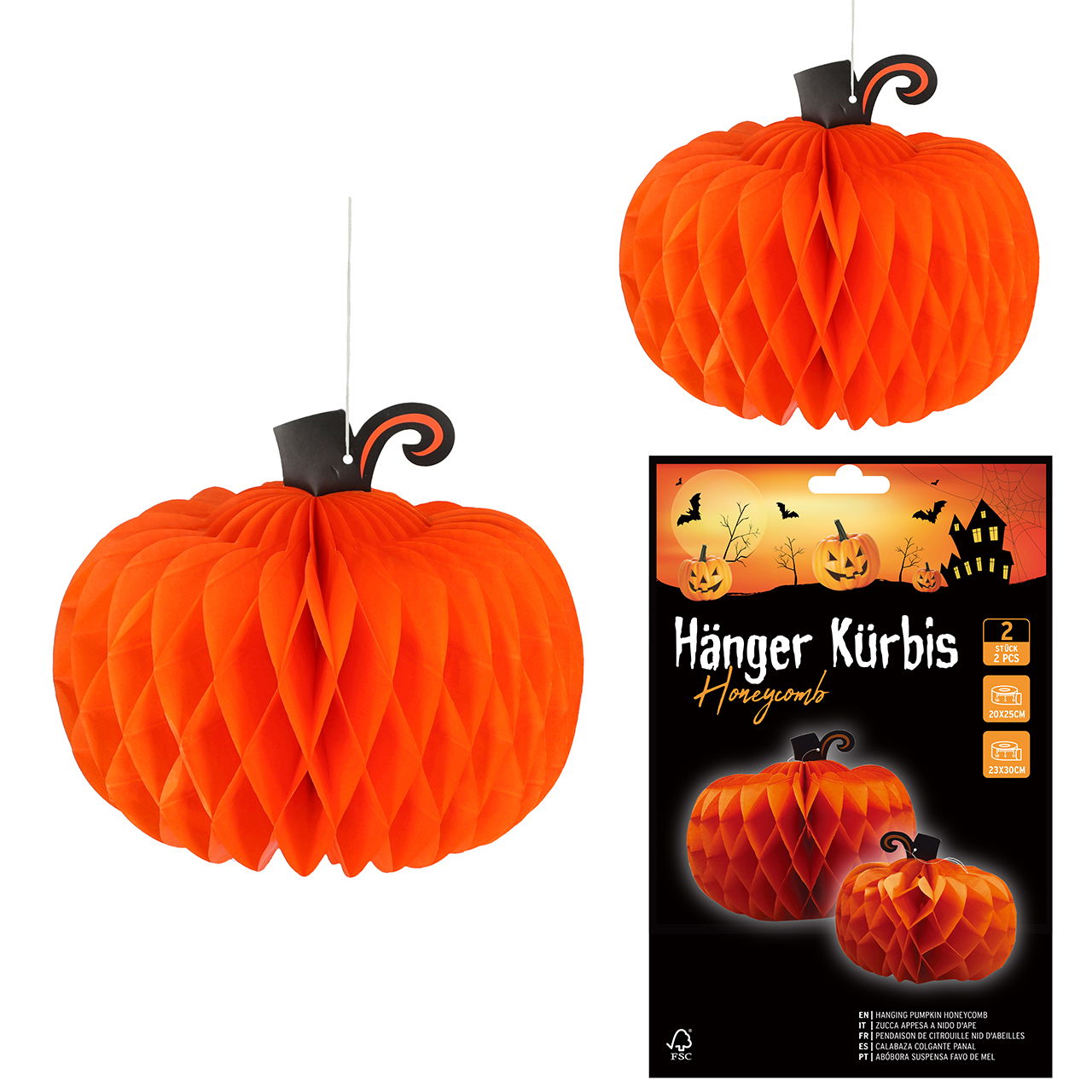 Hänger Kürbis Honeycomb aus Papier/Pappe, 2er-Set, Orange (B/H/T) 25x20x25cm/30x23x30cm in Umschlag mit Euro Lochung Hänger Kürbis Honeycomb aus Papier/Pappe, 2er-Set, Orange (B/H/T) 25x20x25cm/30x23x30cm in Umschlag mit Euro Lochung