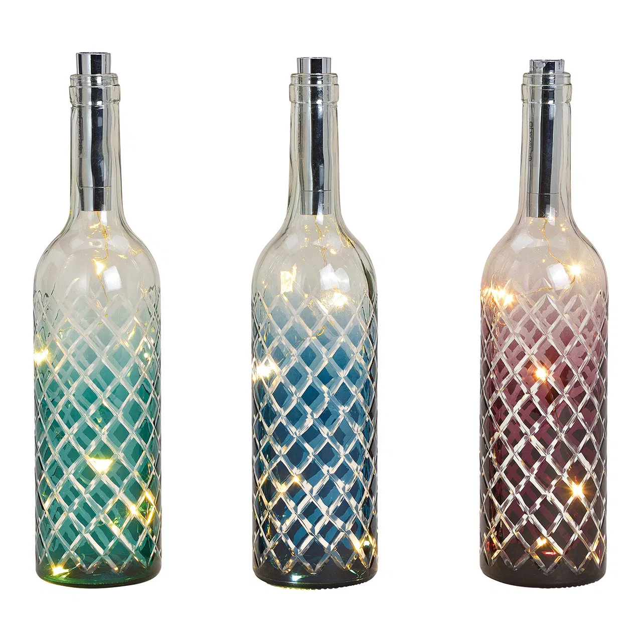 Bouteille de verre Guirlande lumineuse LED en verre Rouge/Vert/Bleu 3 fois, (L/H/P) 7x31x7cm