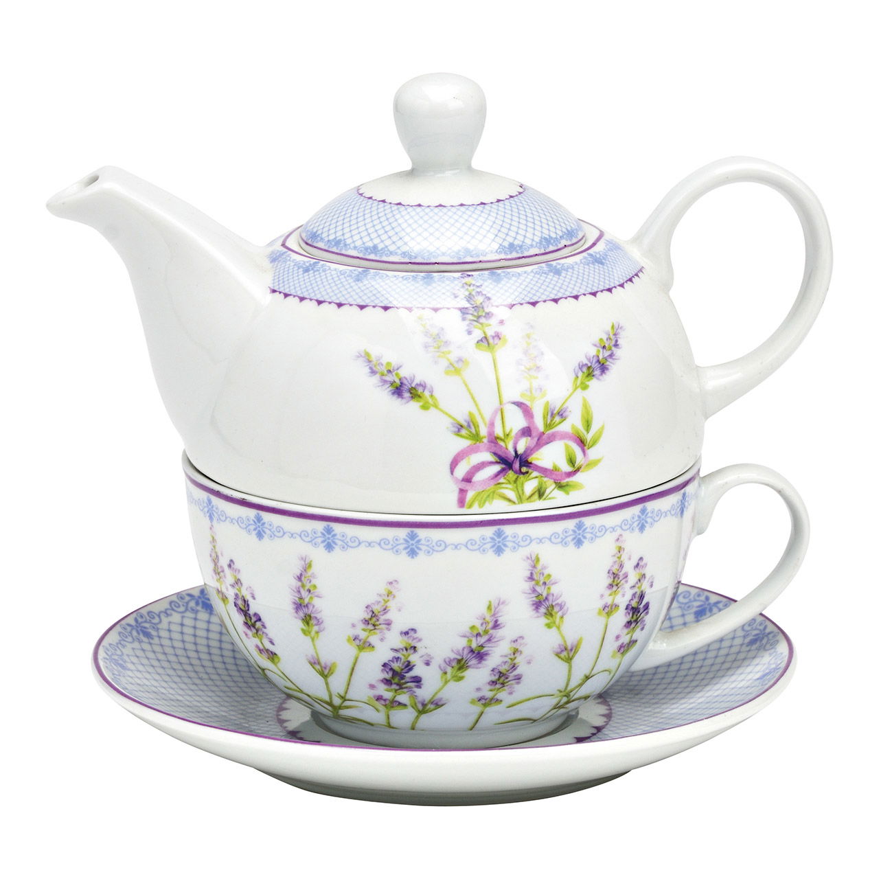 Set de théières Décoration lavande en porcelaine, 3 pièces