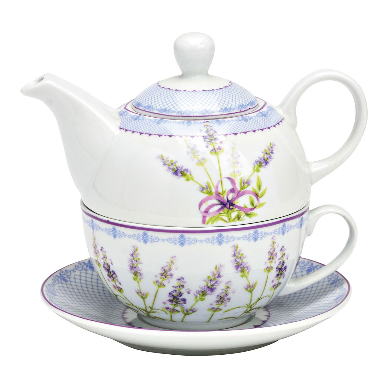 Teekannen-Set Lavendeldekoration aus Porzellan, 3-teilig Teekannen-Set Lavendeldekoration aus Porzellan, 3-teilig