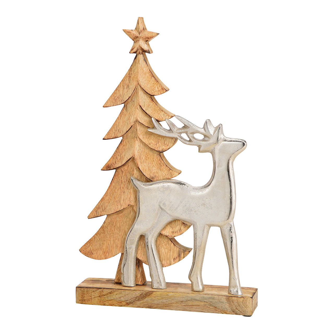 Aufsteller Tannenbaum mit Metall Hirsch aus Holz Braun (B/H/T) 26x40x6cm