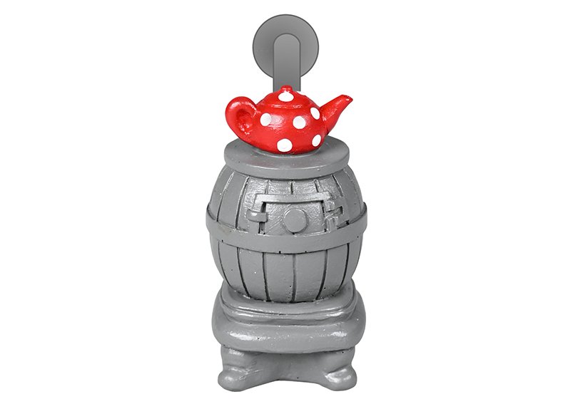 Secret Santa door display accessory, stove with teapot, made of gray poly (W/H/D) 2.8x6x2.8cm