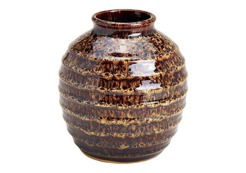 Jarrón, cerámica marrón (c/h/d) 14x16x14cm