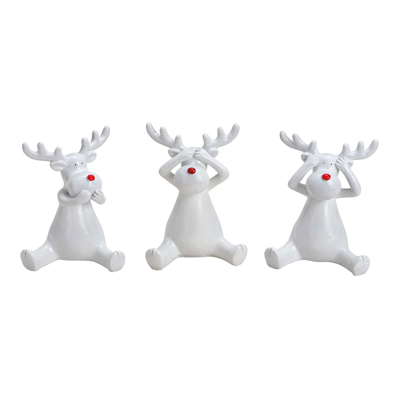 Eland hoort/ziet/zegt niet gemaakt van poly wit 3-voudig, (B/H/D) 10x11x8cm Eland hoort/ziet/zegt niet gemaakt van poly wit 3-voudig, (B/H/D) 10x11x8cm