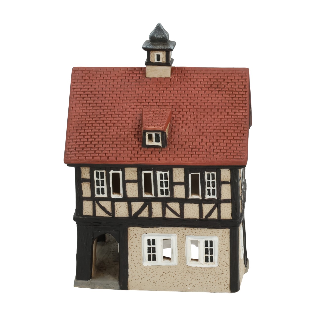 Wurm Lichthaus Fachwerkhaus Waiblingen aus Porzellan Bunt (B/H/T) 11x19.8x10.9cm Dekohaus, Miniaturhaus, Viertelholzhaus, Holzmodell, Dachrotes Dachgeschoss