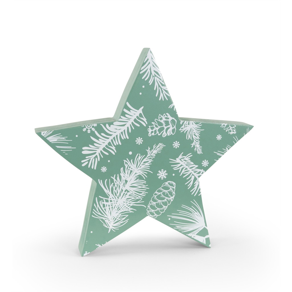 Stojak w ksztalcie gwiazdy, drewniany, 20 x 2,5 x 20 cm, 1 szt., zielono-bialy Sternsymbol, Symbol