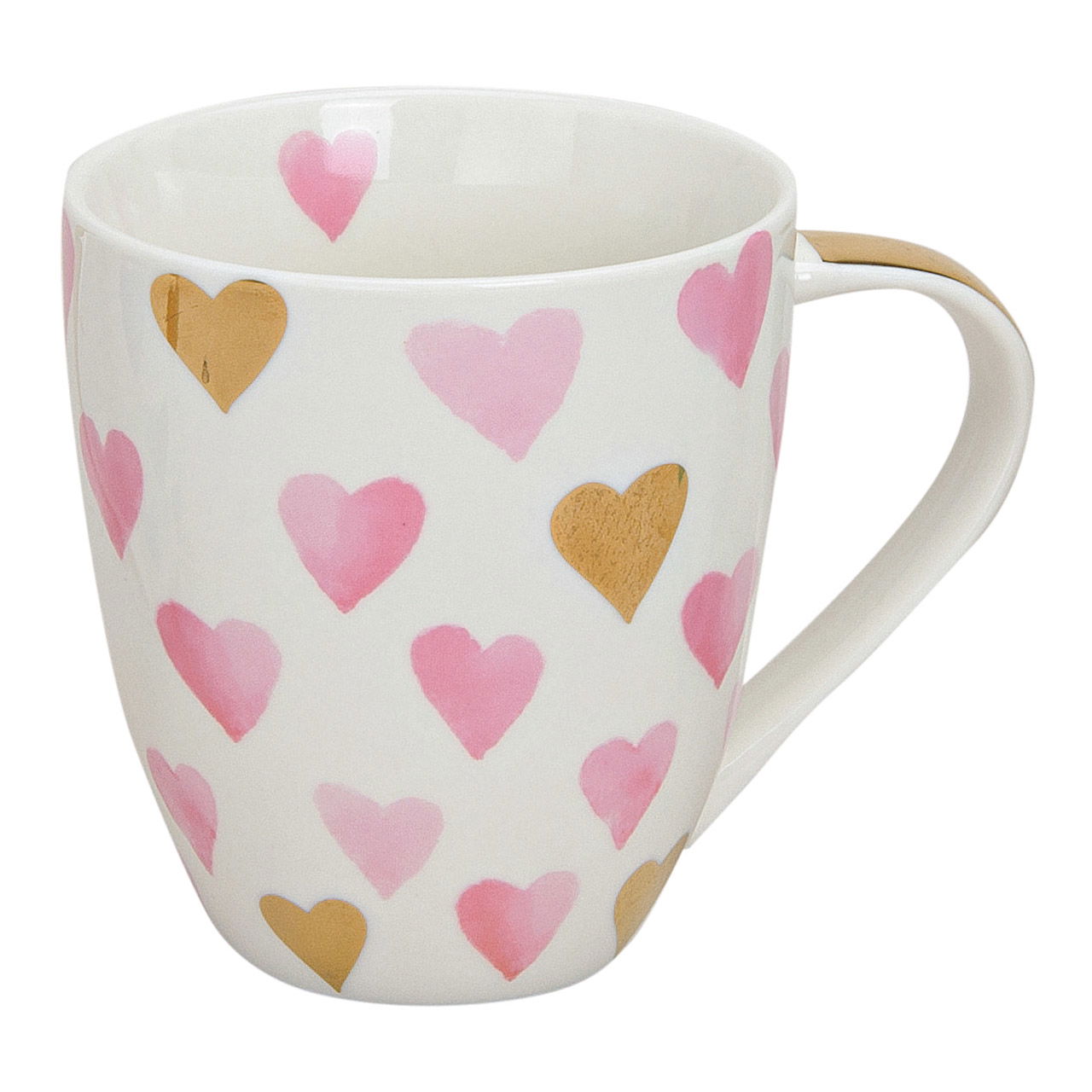 Jumbobecher Herzdekor aus Porzellan, rosa, 11 cm, 400 ml Jumbobecher Herzdekor aus Porzellan, rosa, 11 cm, 400 ml