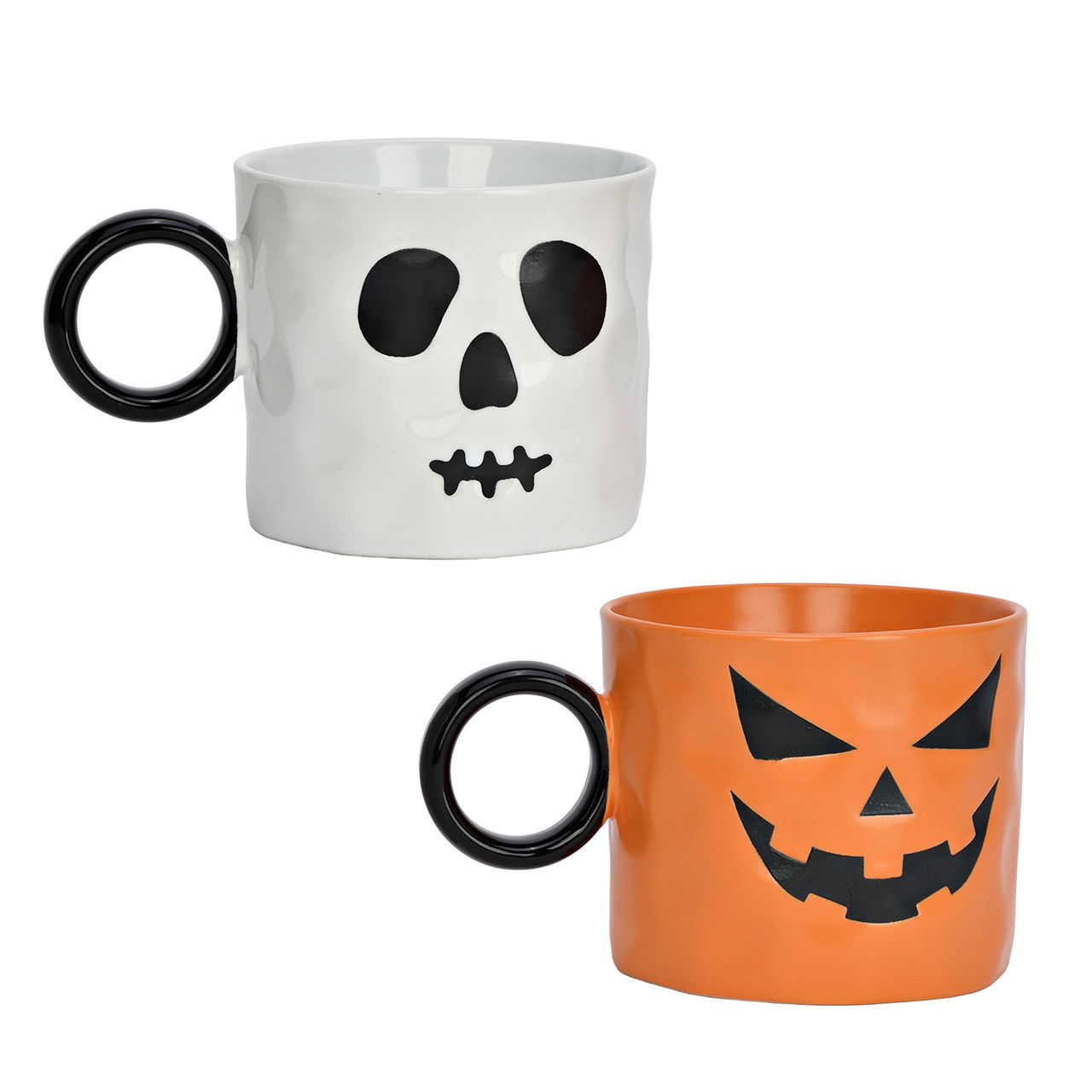Halloween-Tasse, Jack-o’-Lantern-Tasse, Schädel-Tasse, orange Tasse, schwarzer Henkel
