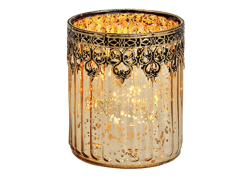 Windlight morocco decor glass, metal gold (w/h/d) 10x12x10cm