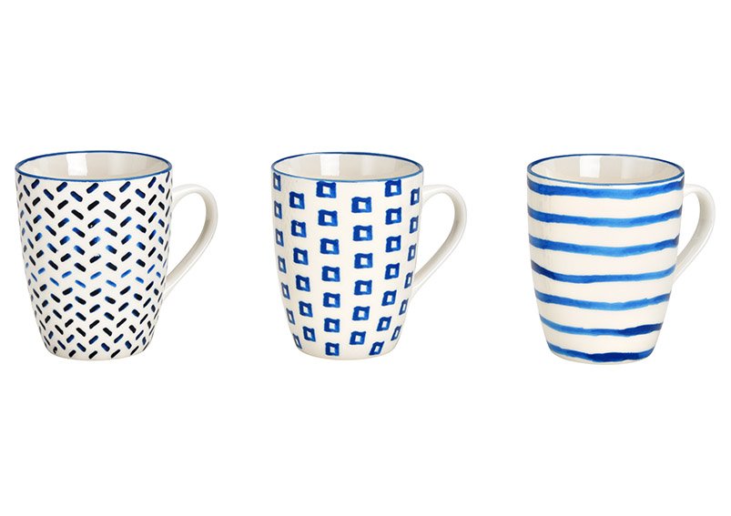 Porcelain mug white, blue 3-fold, (W / H / D) 11x10x8cm