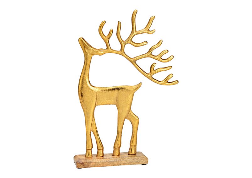 Display deer on mango wood base, made of metal gold (W/H/D) 22x33x5cm