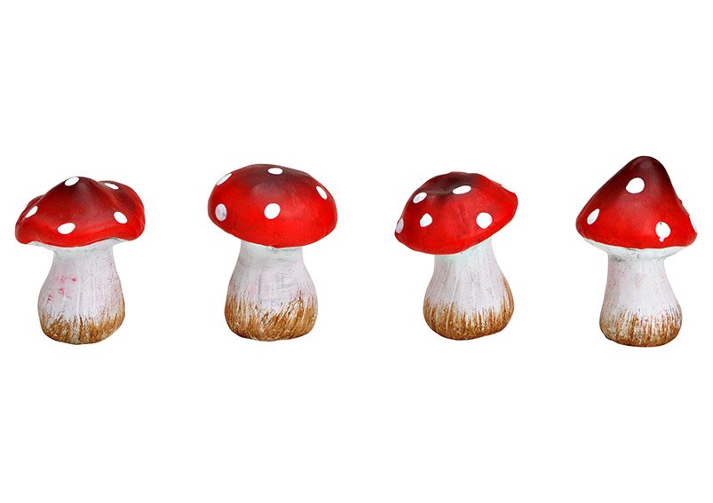 Clay mushroom Red, white 4-fold, (W/H/D) 4x5x4cm