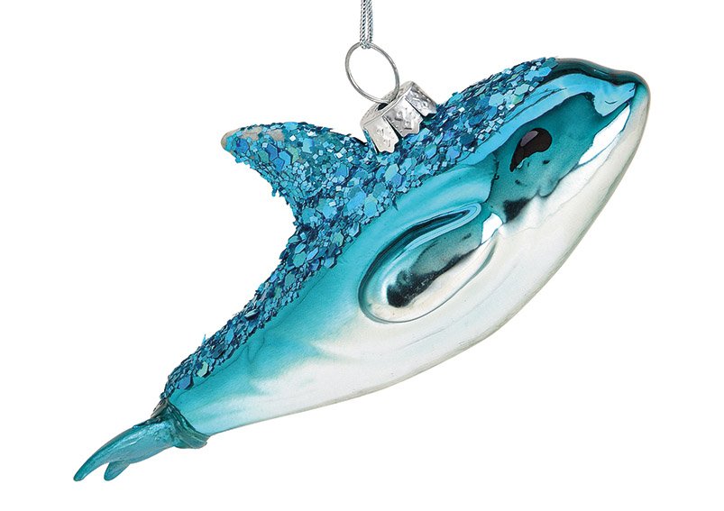 Kersthanger dolfijn van glas blauw (w/h/d) 12x5x4cm