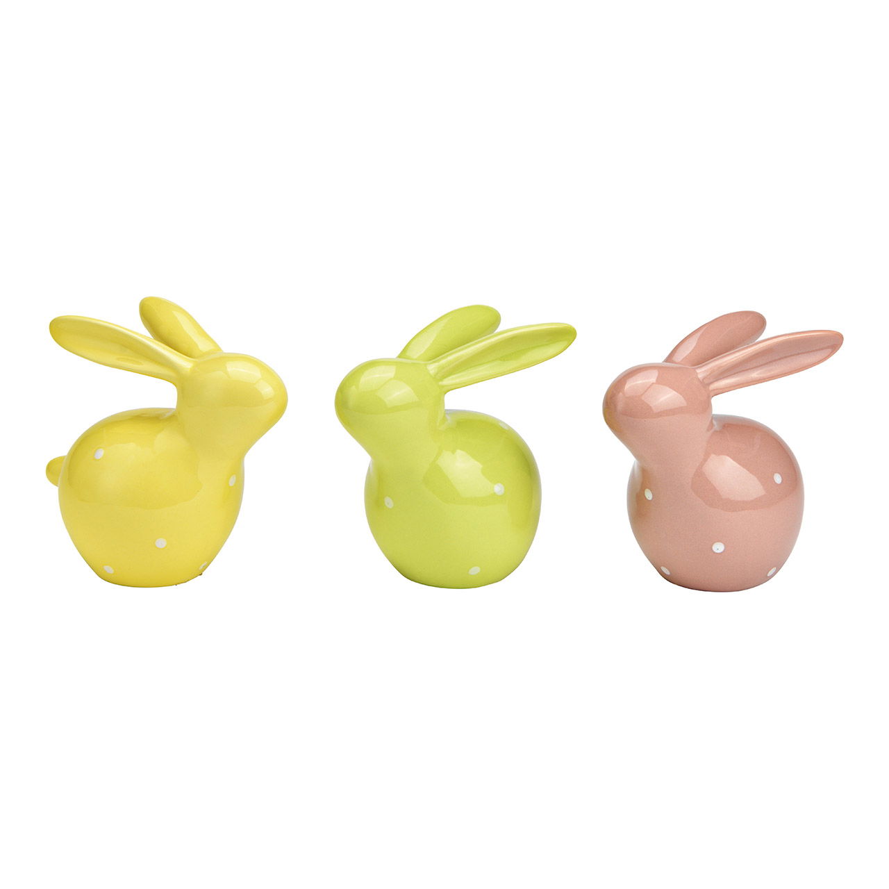 Bunny with dots ceramic yellow, green, pink 3-fold, (W/H/D) 12x12x7cm