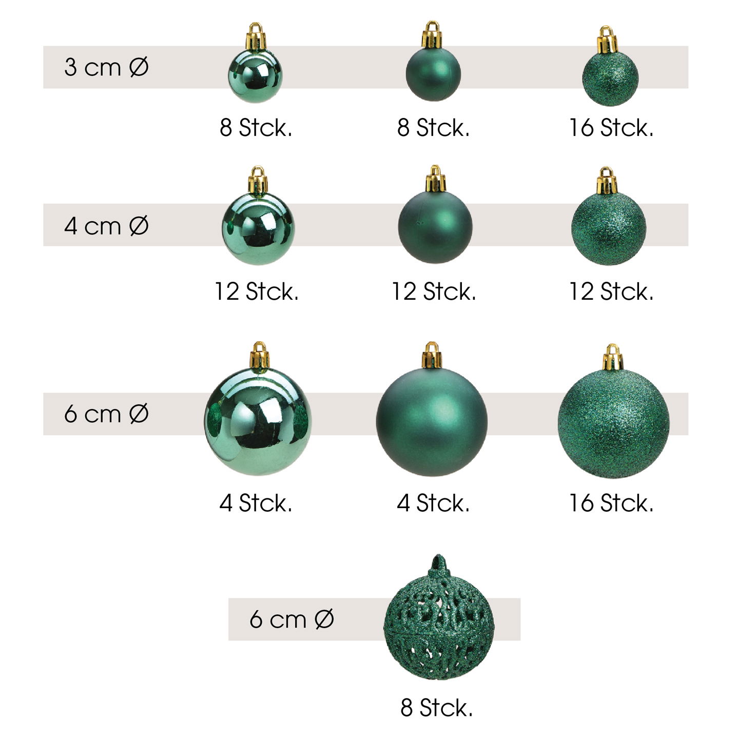 Set di palline di Natale in plastica Verde, set di 100, (c/h/d) 35x23x12cm Ø3/4/6cm