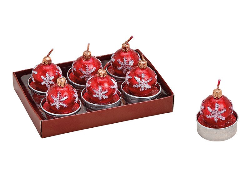 Set de bougies à chauffe-plat Boules de Noël 6 pièces (L/H/P) 3.5x5x3.5 cm