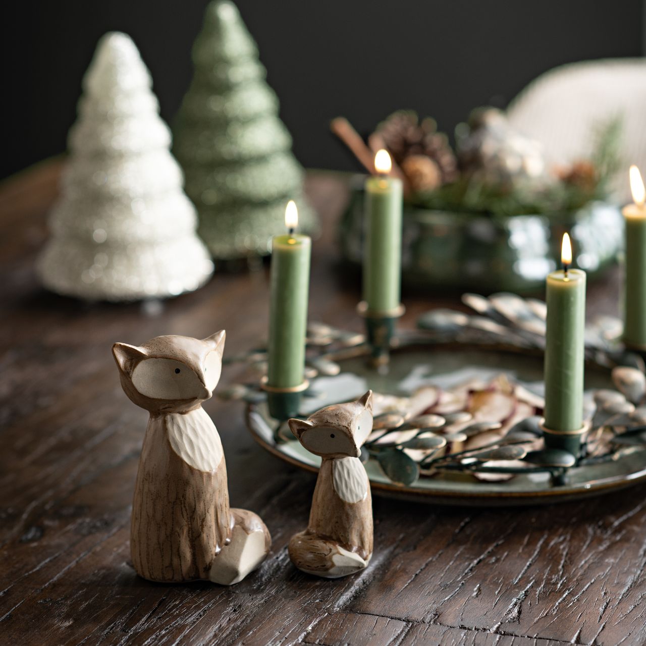 Figur Fuchs aus Steingut, 2-fach, Beige (B/H/T) 5x9x5cm Kerze, Kerzenständer