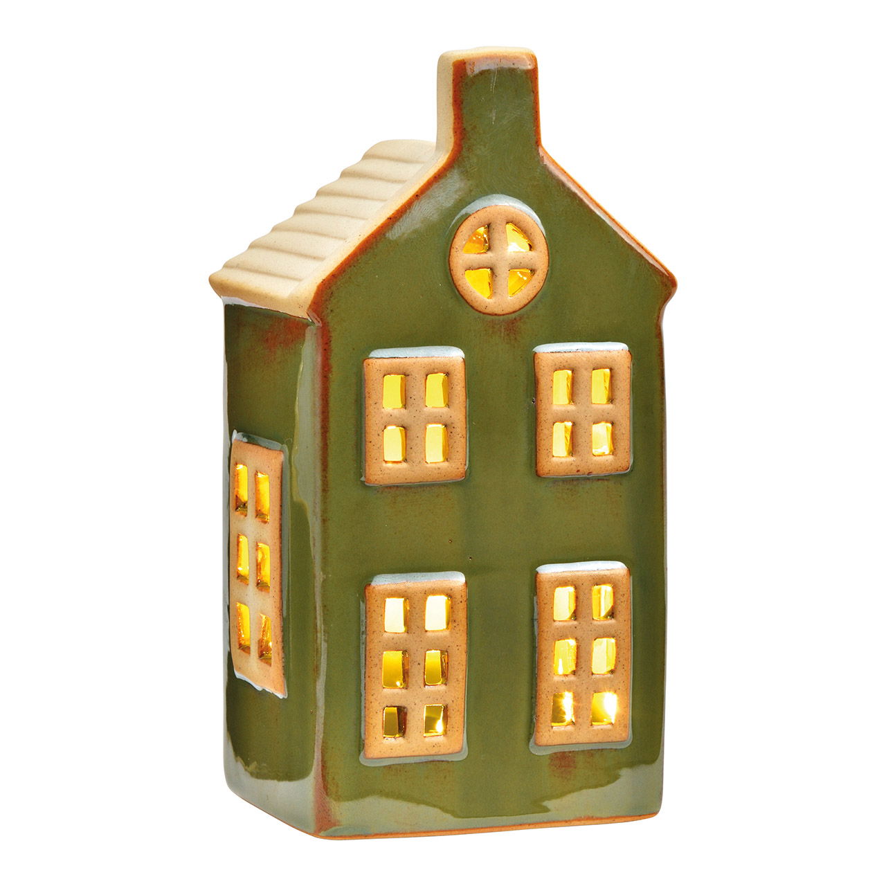 Maison lumineuse LED en céramique (excl. 3xAG13), Vert (L/H/P) 8x16x6cm Maison lumineuse LED en céramique (excl. 3xAG13), Vert (L/H/P) 8x16x6cm