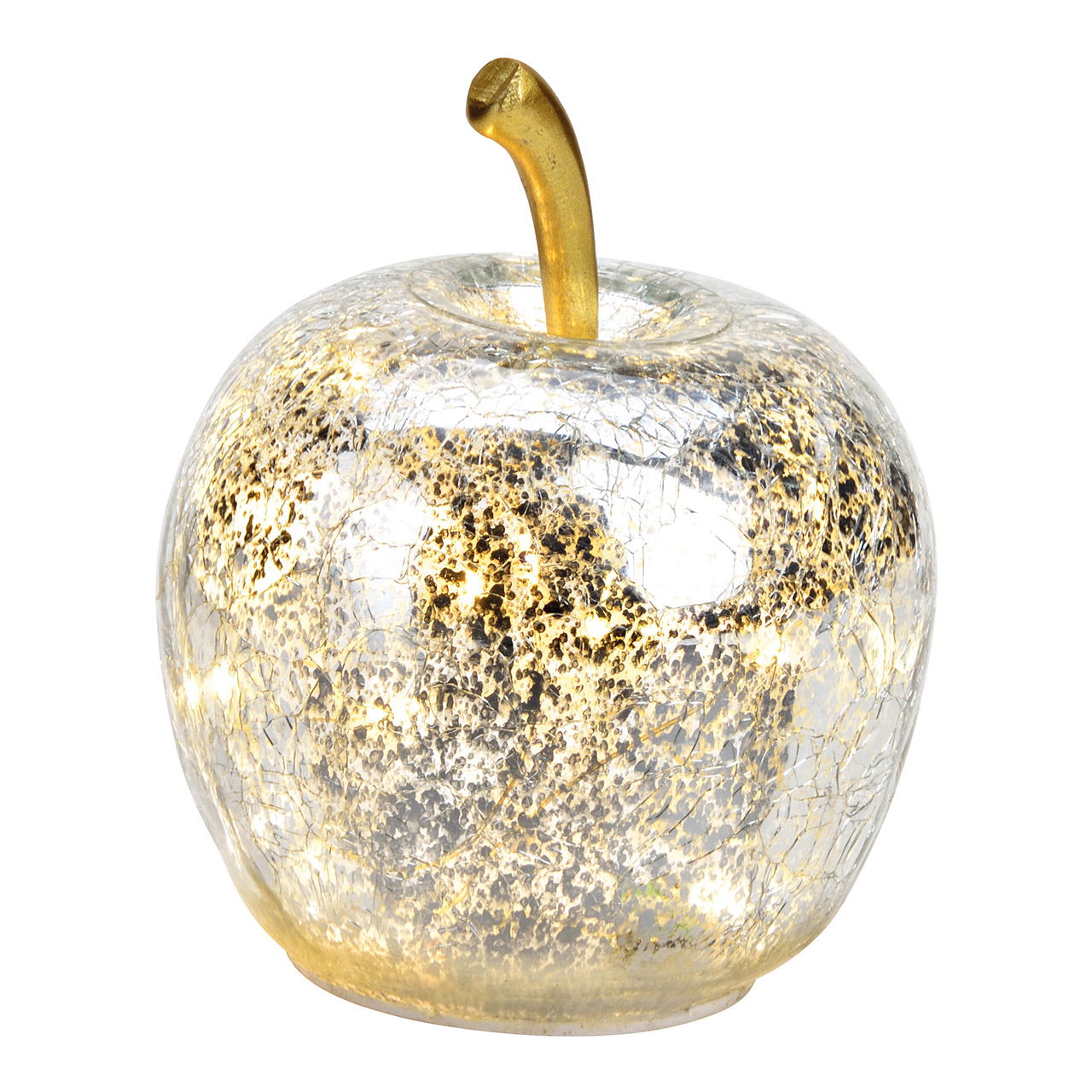 Pomme avec 10 LED et minuterie en verre Argent (L/H/P) 11x12x11cm