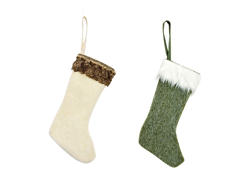 Christmas stocking made of textile green, natural white 2-fold, (W/H/D) 25x65x3cm