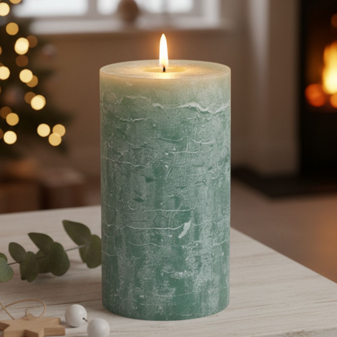 Bougie 6,8x12x6,8cm en cire vert eucalyptus Bougie 6,8x12x6,8cm en cire vert eucalyptus