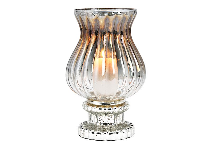 Glass lantern silver (W/H/D) 19x29x19cm