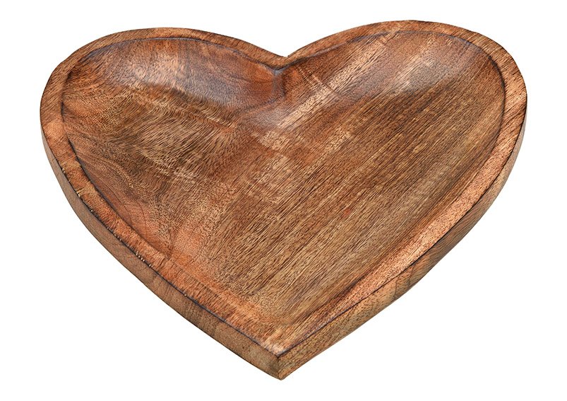 Plate heart shape mangowood brown 26x3x26cm