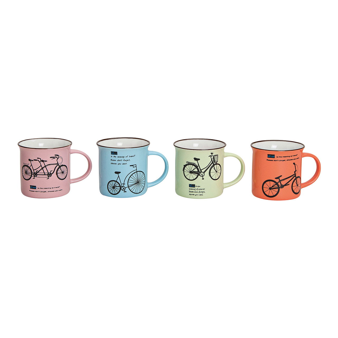 Porseleinen fietsmok, assorti 4 kleuren, 7,5 cm, 150 ml