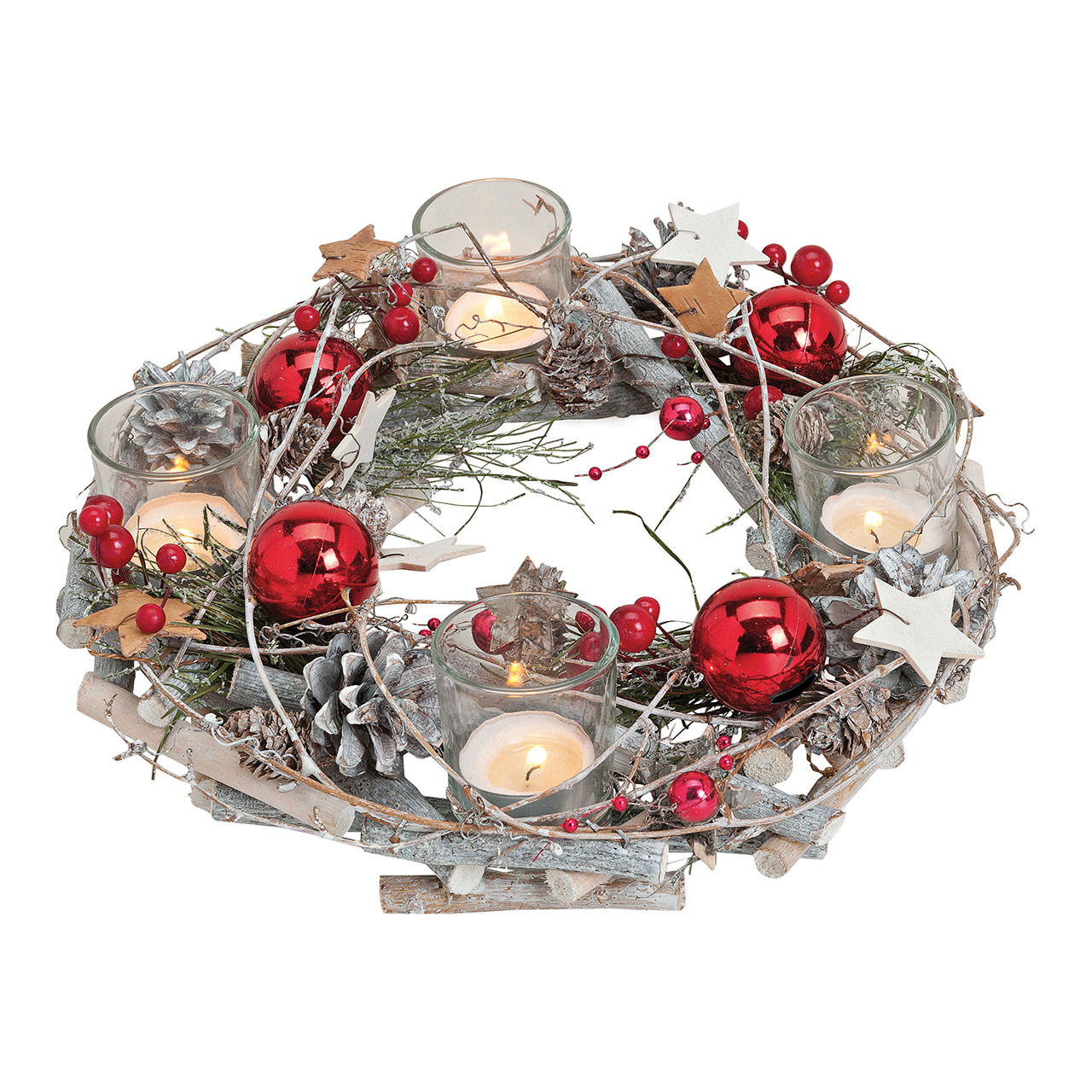 Teelichthalter Adventskranz aus Holz/Kunststoff Kugeln aus Glas (B/H/T) 30x10x30 cm Teelichthalter Adventskranz aus Holz/Kunststoff Kugeln aus Glas (B/H/T) 30x10x30 cm