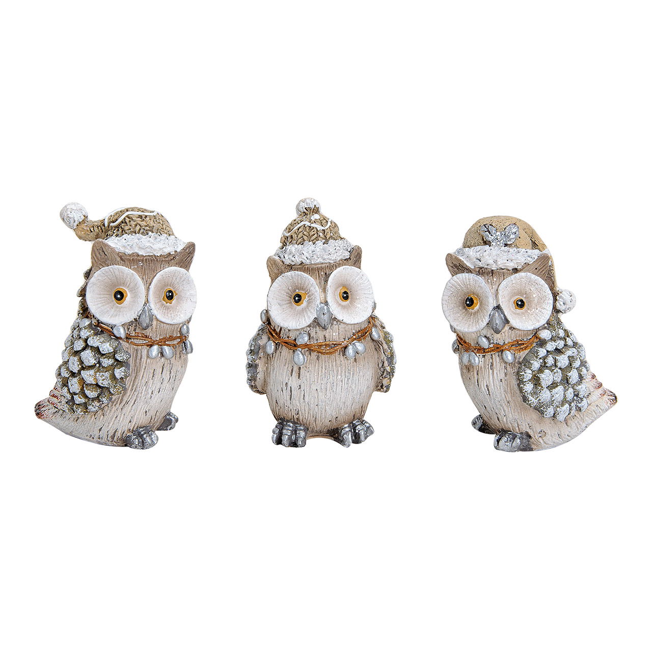 Hibou d'hiver Blanc en poly, 3 fois assorti (L/H/P) 4x7x4 cm