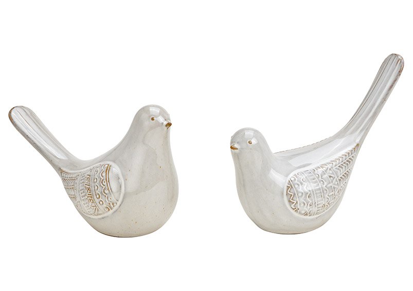 Oiseau en porcelaine Gris 2 fois, (L/H/P) 18x11x8cm